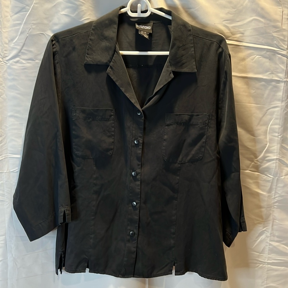 Notations 100% Silk Button Down 3/4 Sleeve Black … - image 1